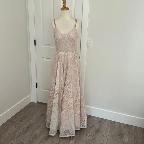open lace back dress Amarra 20019 Prom Dress Embellished Fitted Jersey with A Plunging V Neckline 10 / Bright Pink